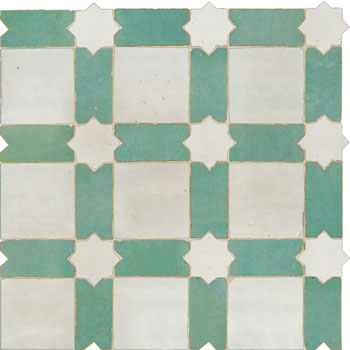 Mosaic House Moroccan tile Alhambra L 1-12 White,   Light Green,    solid zellige, mosaic, zellij, field, pattern, glaze, stars 